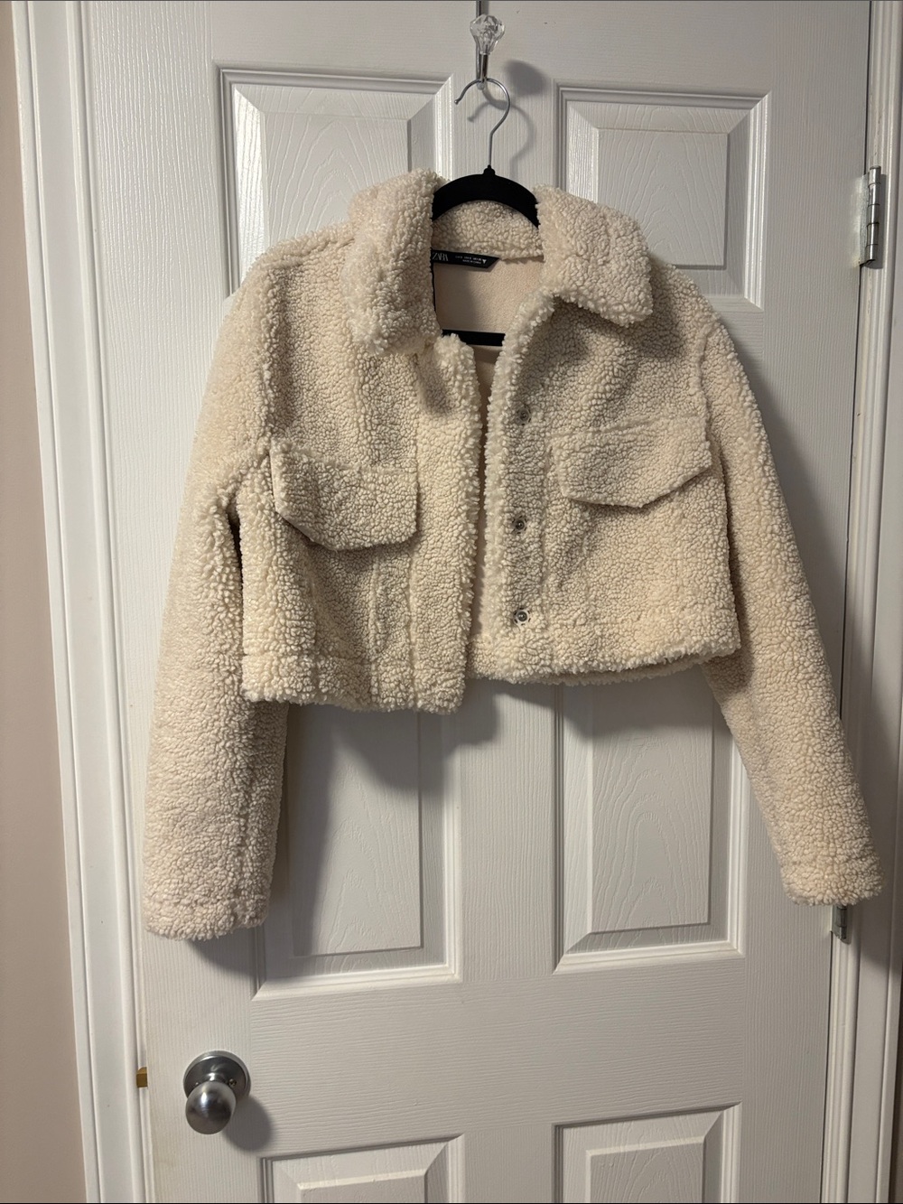 Zara Cropped Teddy Jacket - Cream